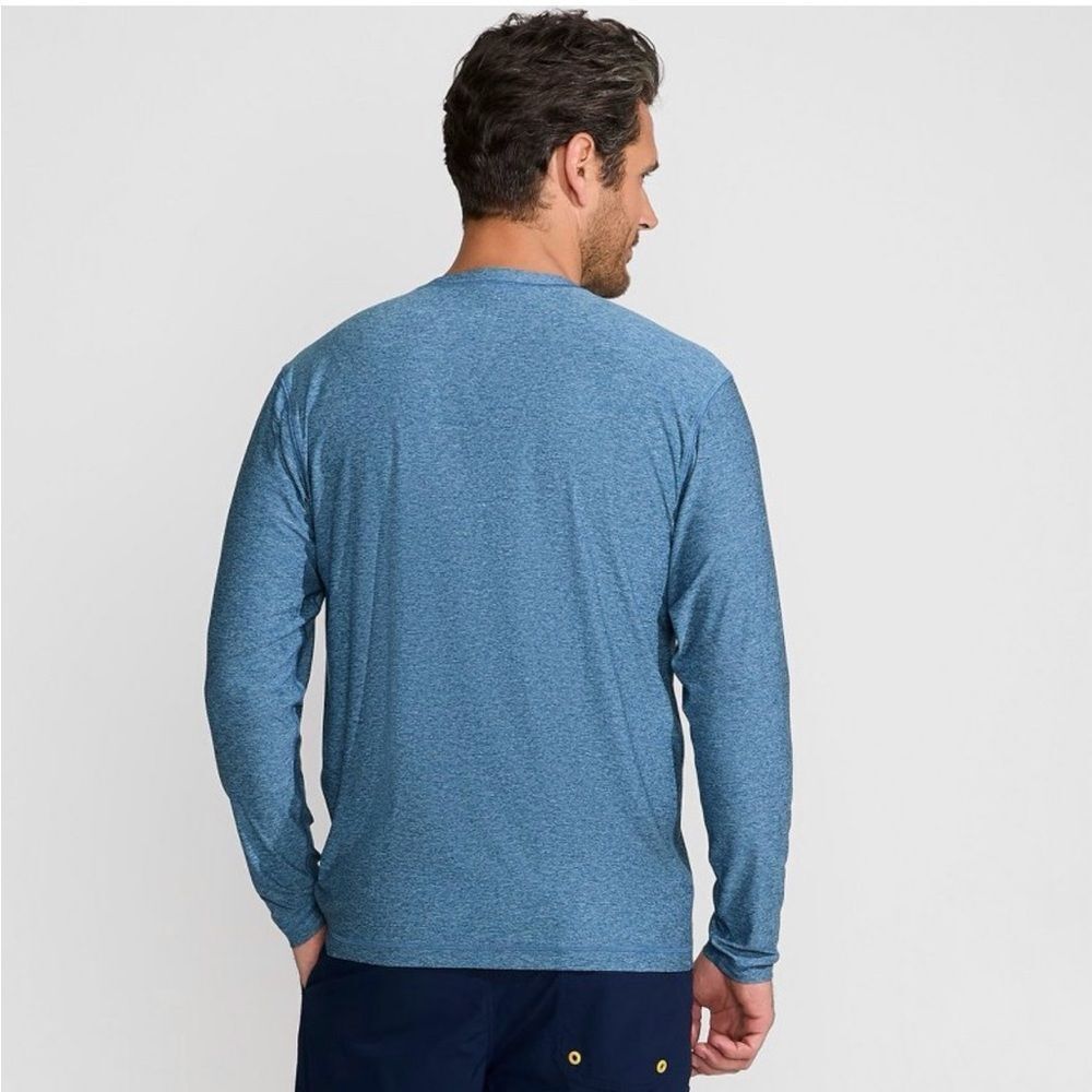 Lands' End Men's SunShade UPF 50 Long Sleeve Swim Tee Cooling Rash Guard Blue - Picture 3 of 5